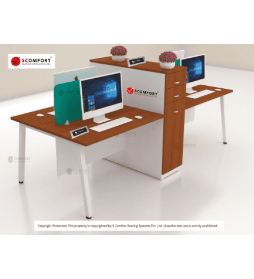 Scomfort SC-WRT25 Linear Sharing Workstation with Partition with storage cum pedestal and Seating capacity 4 People